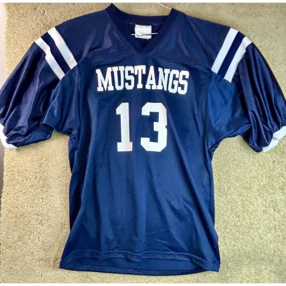 Vintage Teamwork Football Jersey Men Large Blue Mustangs “Khaki Pants” Made USA